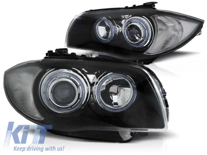 Set de faruri tuning cu ochi de înger halogen, potrivit pentru BMW 1 E81 2004-2011 / E82 2007-2011 / E87 2004-2011 / E88 2007-2013, stânga și dreapta Performance AutoTuning