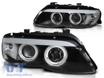 Set de faruri tuning cu ochi de înger CCFL și bandă LED potrivit pentru BMW X5 E53 11.2003-2006, stânga și dreapta Performance AutoTuning