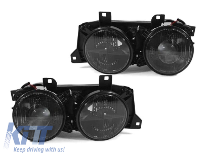 Set de faruri de tuning potrivit pentru BMW Seria 5 E34 1987-1995, Seria 7 E32 1986-1994 cu bază neagră, stânga și dreapta Performance AutoTuning