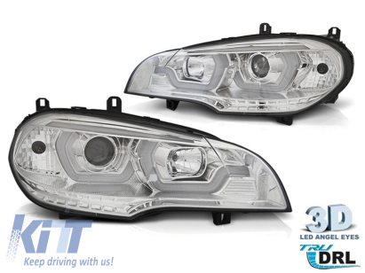 Set de faruri de tuning potrivit pentru BMW X5 E70 2007-2013 cu bază cromată, stânga și dreapta Performance AutoTuning
