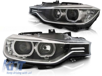 Set de faruri de tuning potrivit pentru BMW Seria 3 F30, F31 10.2011-05.2015 cu bază neagră, stânga și dreapta Performance AutoTuning