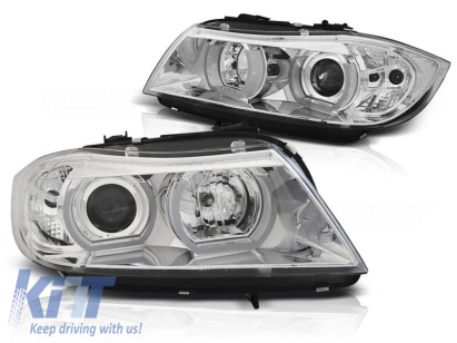 Set de faruri de tuning potrivit pentru BMW Seria 3 E90/E91 03.2005-08.2008 cu bază cromată, stânga și dreapta Performance AutoTuning