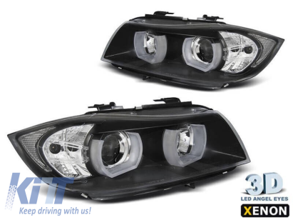 Set de faruri xenon potrivit pentru BMW Seria 3 E90, E91 2005-2008 cu bază neagră, stânga și dreapta Performance AutoTuning