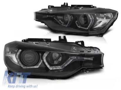 Set de faruri de tuning potrivit pentru BMW Seria 3 F30/F31 10.2011-05.2015 cu bază neagră, stânga și dreapta Performance AutoTuning