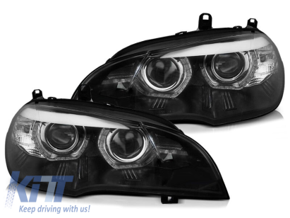 Kit de faruri xenon de tuning potrivit pentru BMW X5 E70 2007-2010 cu bază neagră, stânga și dreapta Performance AutoTuning