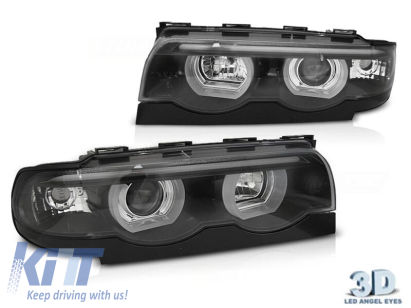 Set de faruri de tuning potrivit pentru BMW Seria 7 E38 1994-2001 cu bază neagră, stânga și dreapta Performance AutoTuning