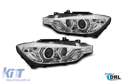 Kit de faruri DRL de tuning potrivit pentru BMW Seria 3 F30 sedan, F31 touring 2015-2018 cu bază cromată, stânga și dreapta Performance AutoTuning