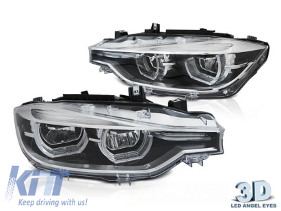 Set de faruri LED de tuning potrivit pentru BMW Seria 3 F30, F31 2015-2018 cu bază cromată, stânga și dreapta, pentru modelul cu faruri halogen Performance AutoTuning