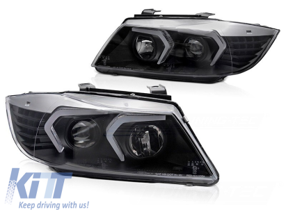 Set de faruri LED potrivit pentru BMW Seria 3 E90 sedan, E91 touring 2005-2008 cu bază neagră Performance AutoTuning