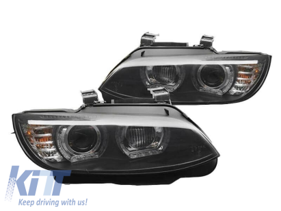 Set de faruri xenon potrivit pentru BMW Seria 3 E92 coupe, E93 cabrio 2006-2010 cu bază neagră, pentru modelele cu lumini DRL din fabrică, fără AFS, stânga și dreapta Performance AutoTuning