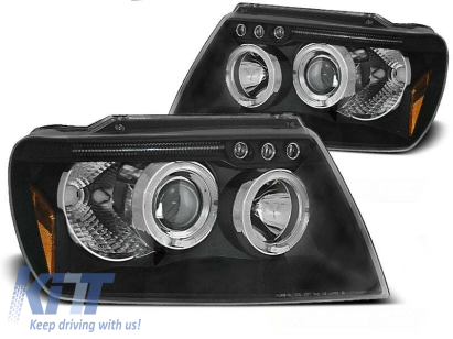 Set de faruri de tuning cu ochi de înger halogeni potrivit pentru Chrysler JEEP GRAND CHEROKEE 1999-05.2005, stânga și dreapta Performance AutoTuning