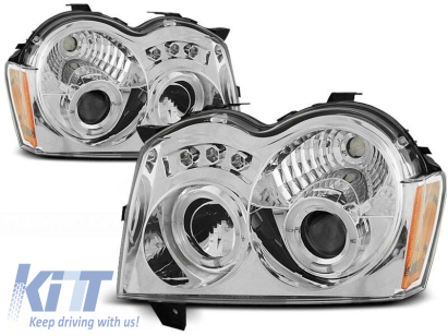 Set de faruri tuning cu ochi de înger halogen potrivit pentru Chrysler JEEP GRAND CHEROKEE 2005-2008, stânga și dreapta Performance AutoTuning