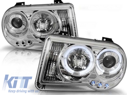 Set de faruri de tuning cu ochi de înger halogeni potrivit pentru Chrysler 300C 2005-2010 sedan/combinate, stânga și dreapta Performance AutoTuning