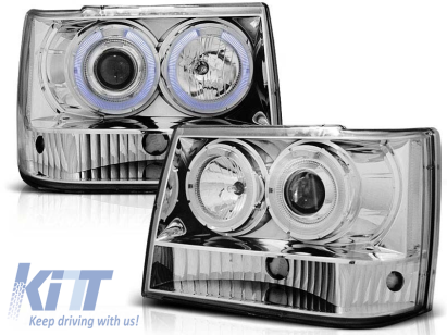 Kit de faruri tuning cu ochi de înger halogen, potrivit pentru Chrysler JEEP GRAND CHEROKEE 1993-1998, stânga și dreapta Performance AutoTuning