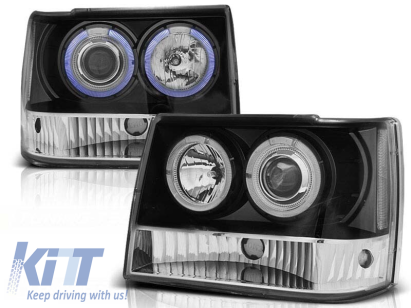 Set de faruri de tuning cu ochi de înger halogen potrivit pentru Chrysler JEEP GRAND CHEROKEE 1993-1998, stânga și dreapta Performance AutoTuning