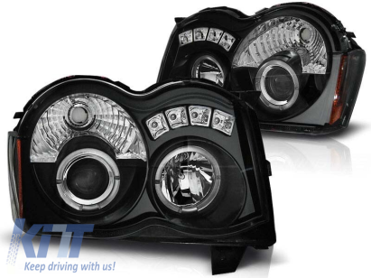 Set de faruri tuning cu ochi de înger halogen potrivit pentru Chrysler JEEP GRAND CHEROKEE 2008-2010, stânga și dreapta Performance AutoTuning