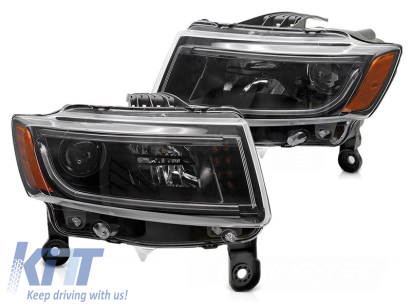 Set de faruri de tuning potrivit pentru Jeep Grand Cherokee 2014-2016 cu bază neagră, stânga și dreapta Performance AutoTuning