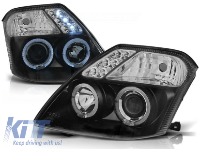 Set de faruri de tuning cu ochi de înger halogen potrivit pentru Citroen C2 09.2003-2010, stânga și dreapta Performance AutoTuning