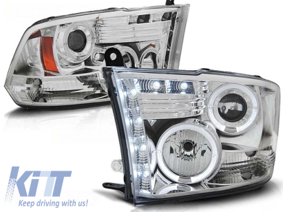 Set de faruri tuning cu ochi de înger halogen și bandă LED, potrivit pentru Dodge RAM 2009-2011, stânga și dreapta Performance AutoTuning