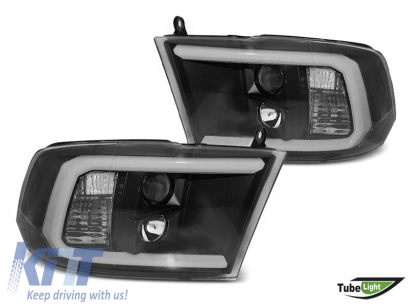 Set de faruri de tuning potrivit pentru Dodge Ram 2009-2018 cu bază neagră, stânga și dreapta Performance AutoTuning