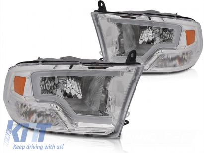 Kit de faruri de tuning cu lumini LED potrivit pentru Dodge Ram 2009-2018 cu bază cromată, stânga și dreapta Performance AutoTuning