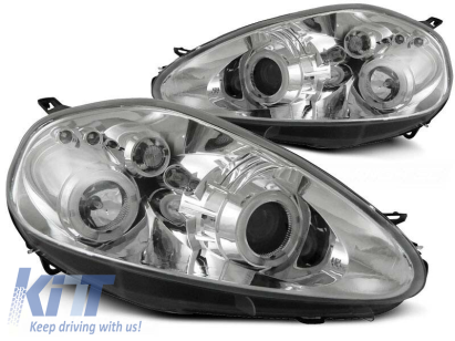Set de faruri tuning cu ochi de înger halogen, potrivit pentru Fiat GRANDE PUNTO 09.2005-2008, stânga și dreapta Performance AutoTuning