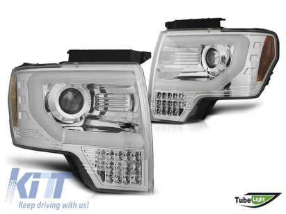 Set de faruri de tuning potrivit pentru Ford F150 2008-2014 cu bază cromată, stânga și dreapta Performance AutoTuning