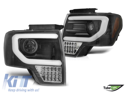 Set de faruri tuning potrivit pentru Ford F150 2008-2014 cu bază neagră, stânga și dreapta Performance AutoTuning