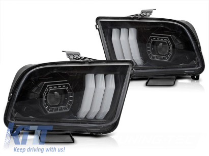 Set de faruri de tuning potrivit pentru Ford Mustang 2004-2009 cu bază neagră Performance AutoTuning