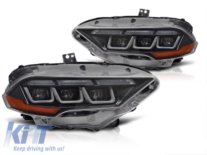 Kit de faruri LED de tuning potrivit pentru Ford Mustang 2018-2021 cu bază neagră, pentru modelul cu lumini DRL de fabrică, cu semnale de întoarcere dinamice, stânga și dreapta Performance AutoTuning