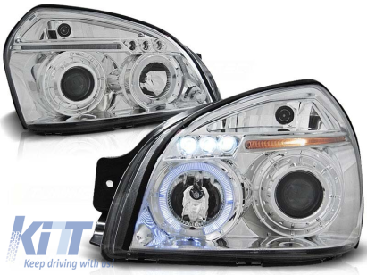 Set de faruri de tuning potrivit pentru Hyundai Tucson 07.2004-2010 cu bază cromată, stânga și dreapta Performance AutoTuning