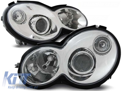 Set de faruri de tuning potrivit pentru Mercedes C-Class Sport Coupe CL203 2000-2004 cu bază cromată, stânga și dreapta Performance AutoTuning