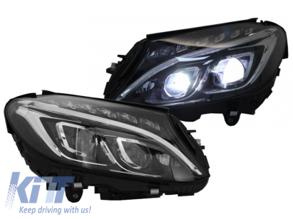 Set de faruri LED potrivit pentru Mercedes C-Class W205 2014-2018 cu bază neagră, stânga și dreapta Performance AutoTuning