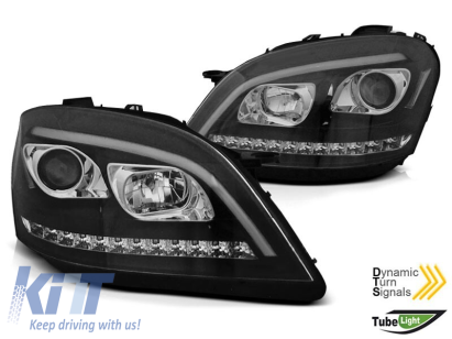 Set de faruri tuning potrivit pentru Mercedes ML W164 2005-2008 cu bază neagră, stânga și dreapta Performance AutoTuning