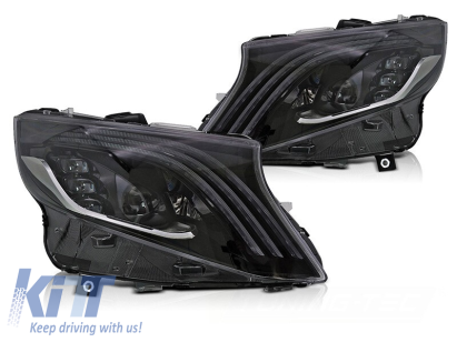 SET FARURI LED TUNING potrivit pentru MERCEDES V CLASS W447 VITO 2014-2023 cu BAZĂ NEAGRĂ, pentru modelul cu LAMPI HALOGENE DIN FABRICĂ, cu SEMNALE DE ÎNTORS DINAMICE, cu FUNCȚIE "BINE AI VENIT", STÂN Performance AutoTuning