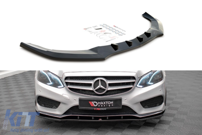 Spoiler Maxton Design versiunea 1 potrivit pentru bara de protecție sport A Design frontală pe Mercedes E-Class W212 sedan 2012-2016, lac negru Performance AutoTuning