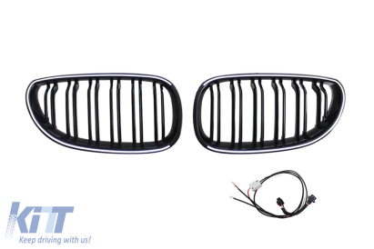 Grile rinichi iluminate stil Iconic Glow cu lame duble potrivite pentru BMW Seria 5 E60, E61 2003-2010, negru lucios Performance AutoTuning