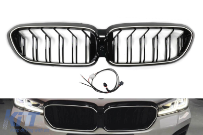 Grile de rinichi iluminate Iconic Glow stil LCI potrivite pentru BMW Seria 5 G30, G31 2020-2023, negru lucios Performance AutoTuning