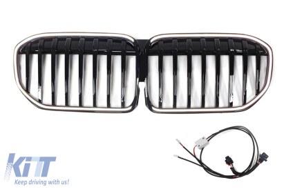 Grile de rinichi iluminate stil Iconic Glow cu lamele unice potrivite pentru BMW Seria 7 G11, G12 2020-2022, negru lucios Performance AutoTuning