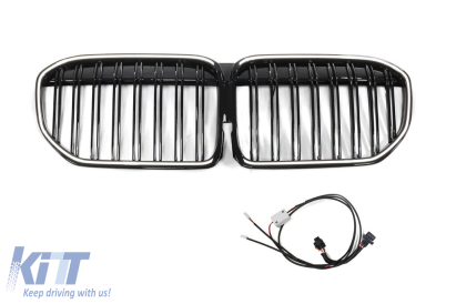Grile de rinichi iluminate stil Iconic Glow cu lamele duble potrivite pentru BMW Seria 7 G11, G12 2020-2022, negru lucios Performance AutoTuning