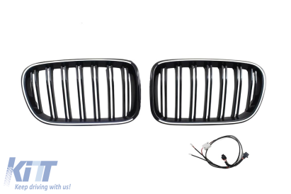 Grile de rinichi iluminate stil Iconic Glow cu fante duble potrivite pentru BMW X3 F25 2010-2013, negru lucios Performance AutoTuning