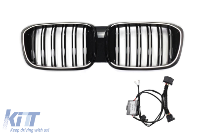 Grile de rinichi iluminate stil Iconic Glow cu fante duble și design LCI potrivite pentru BMW X3 G01 2018-2022, negru lucios Performance AutoTuning