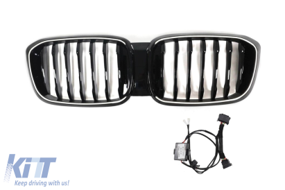 Grile de rinichi iluminate stil Iconic Glow cu lamele unice și design LCI potrivite pentru BMW X3 G01 2018-2022, negru lucios Performance AutoTuning