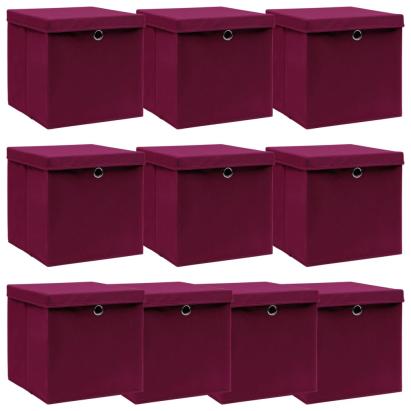Cutii depozitare cu capac 10 buc. roșu închis 32x32x32cm textil GartenMobel Dekor