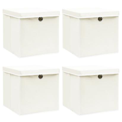 Cutii depozitare cu capace 4 buc. alb, 32x32x32 cm, textil GartenMobel Dekor