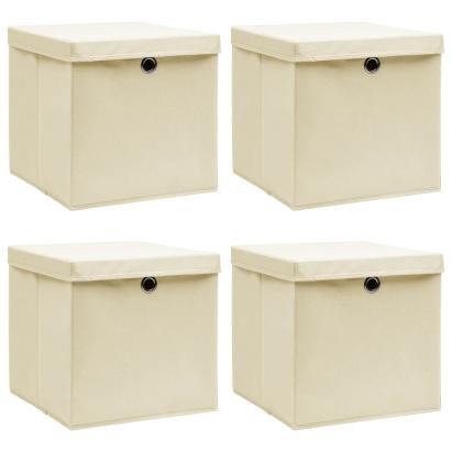 Cutii depozitare cu capace 4 buc. crem, 32x32x32 cm, textil GartenMobel Dekor