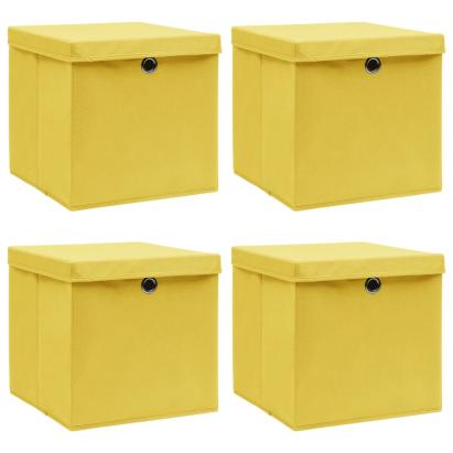 Cutii depozitare cu capace 4 buc., galben, 32x32x32 cm, textil GartenMobel Dekor