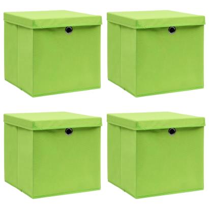 Cutii depozitare cu capace 4 buc. verde, 32x32x32 cm, textil GartenMobel Dekor
