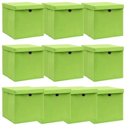 Cutii depozitare cu capace 10 buc. verde, 32x32x32 cm, textil GartenMobel Dekor