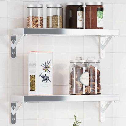 Suporturi rafturi, 4 buc., 15x2,5x11,5 cm argintiu oțel inox. GartenMobel Dekor